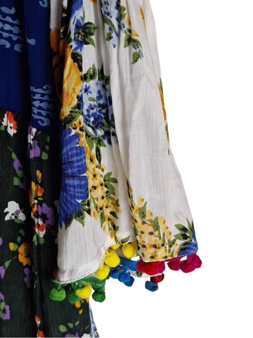 Ananda Design Multicolor Patchwork Mini Dress with Pom Trim - Picture 7 of 8